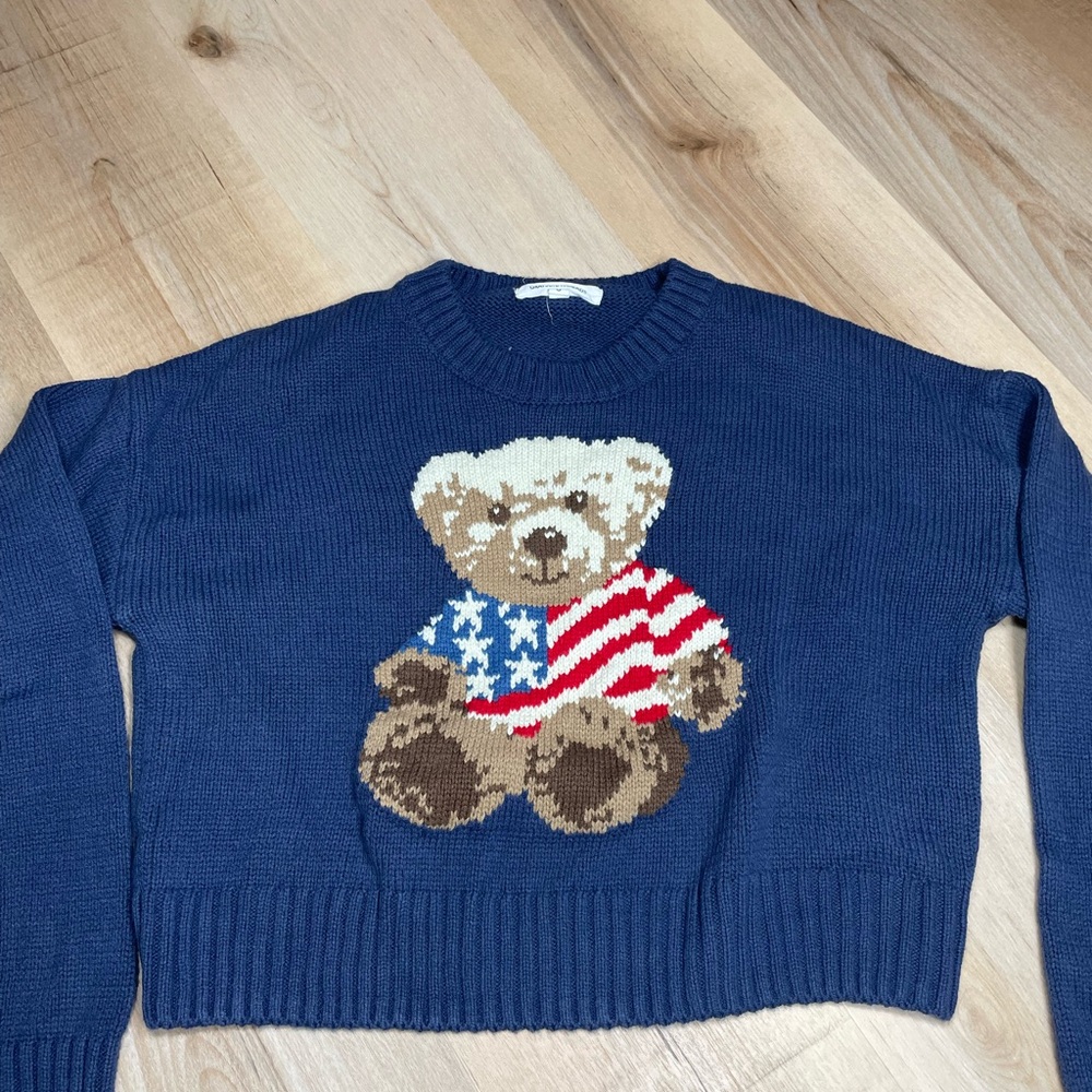 Americana Teddy Bear Sweater USA Flag Knit Patriotic 4th July S - Picture 3 of 7